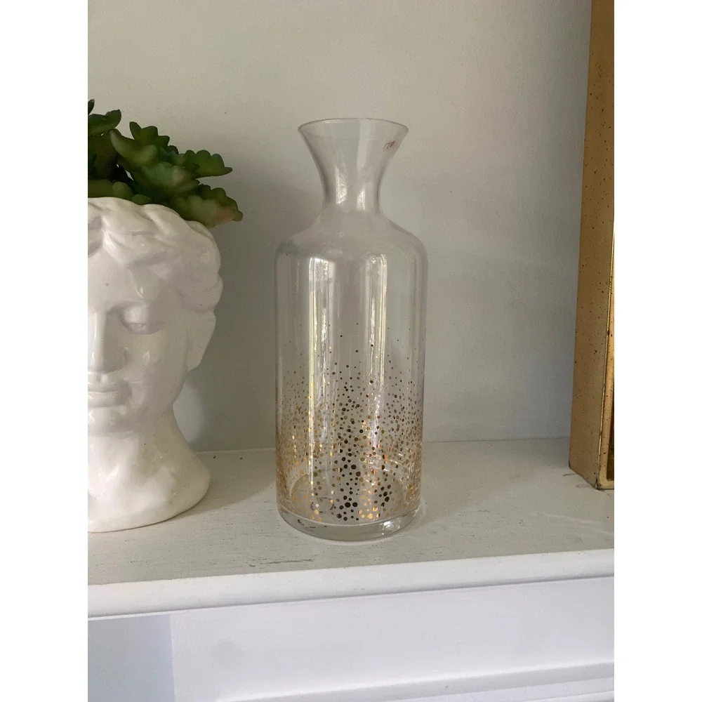 Posh Glass Gold Confetti Dot Carafe Vase Clear Gold Ombre Decanter 10.5 Inch